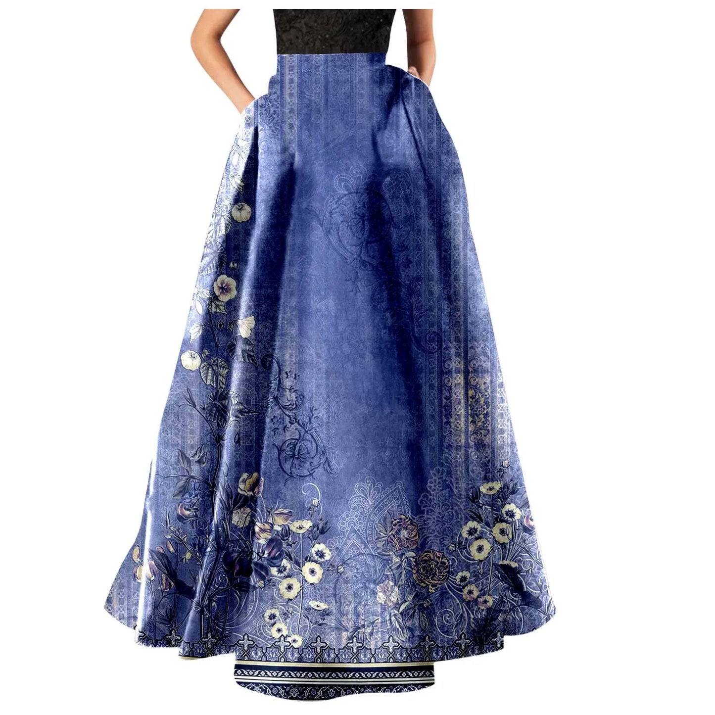 Summer Bohemian Print Long Skirts Women Boho Holiday Floral Skirt High Waist Loose Female Beach Pleated Maxi Skirts Faldas