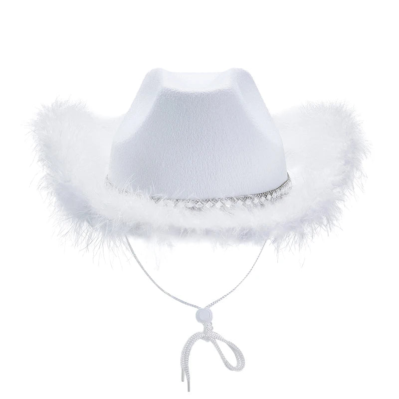 Women s Western Style Cowboy Hat with Feather Accents Wide Brim Sun Protection Cap for Outdoor Parties and Events