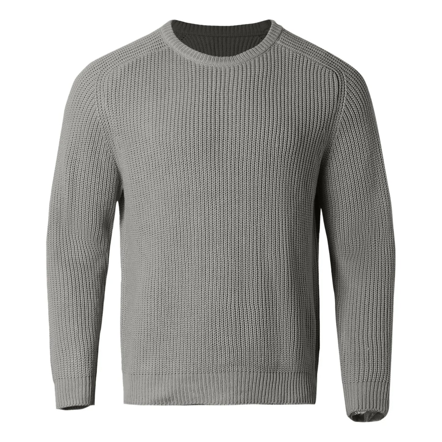 Autumn Winter Casual Brushed Knitted Sweater Men Round Neck Long Sleeve Base Shirt Tops Solid Color Loose Plain Sweaters