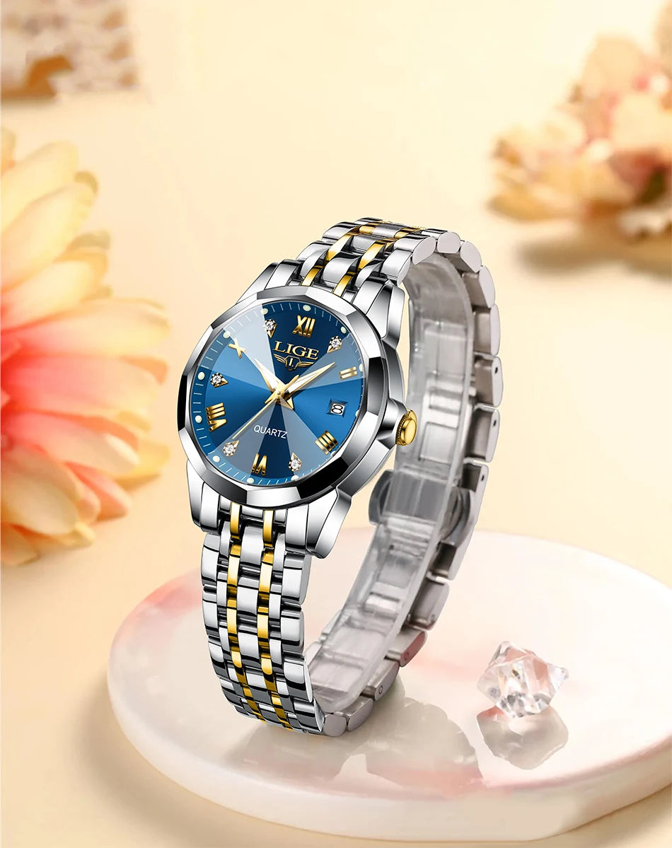 LIGE Top Luxury Elegant Watch for Women Waterproof Luminous Date Ladies Watch Stainless Steel Quartz Women's Watches Girl Reloj