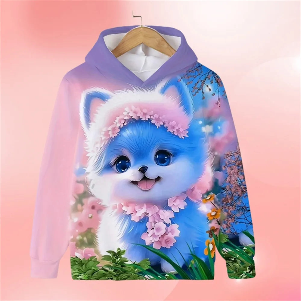 2024 Kawalii Girls Clothes Hoodies for Kids Cat Hoodie Fashion Cartoon Spring Autumn Casual Cartoon Print Sweaters for Children