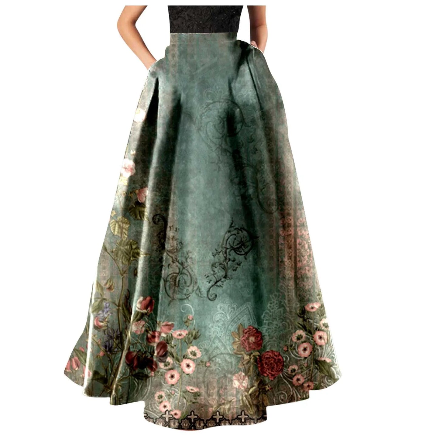 Summer Bohemian Print Long Skirts Women Boho Holiday Floral Skirt High Waist Loose Female Beach Pleated Maxi Skirts Faldas