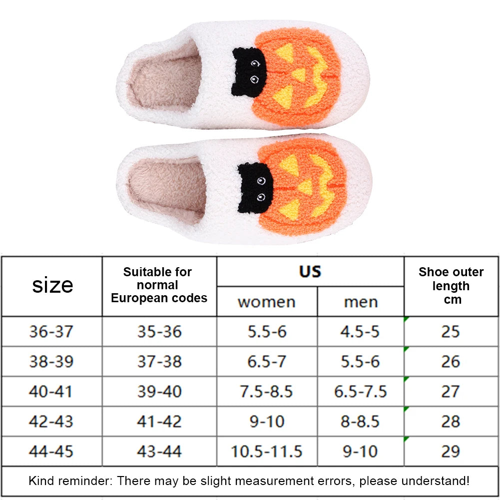 Men Women Slippers Cute Halloween Pumpkin Cat Casual Slippers for Winter Indoor Thermal Shoes Anti Slip Fluffy Footwear Slides