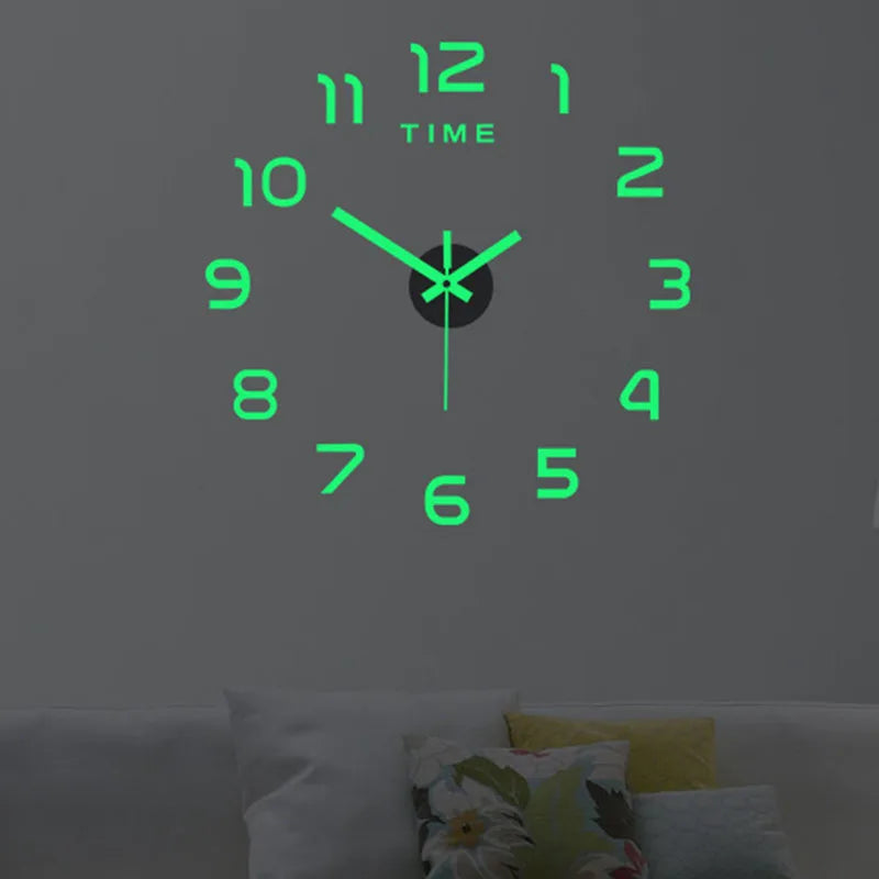 Fashion DIY Luminous Wall Clock For Living Room Design Europe Clock Stickers Acrylic Mirror Clocks Decorative Home Quartz Watch