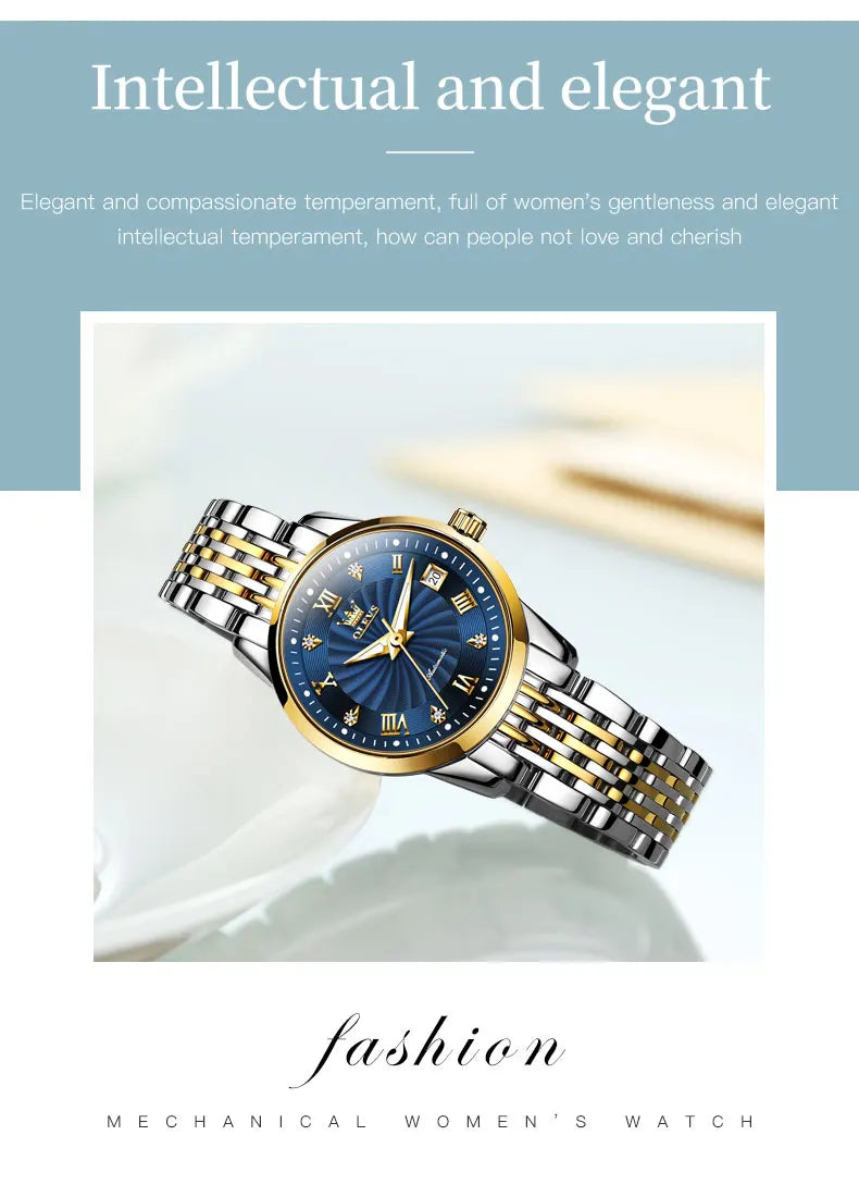 OLEVS Automatic Mechanical Watch for Women Luxury Top Brand Ladies Wristwatch Waterproof Luminous Stainless Steel Girls Watches