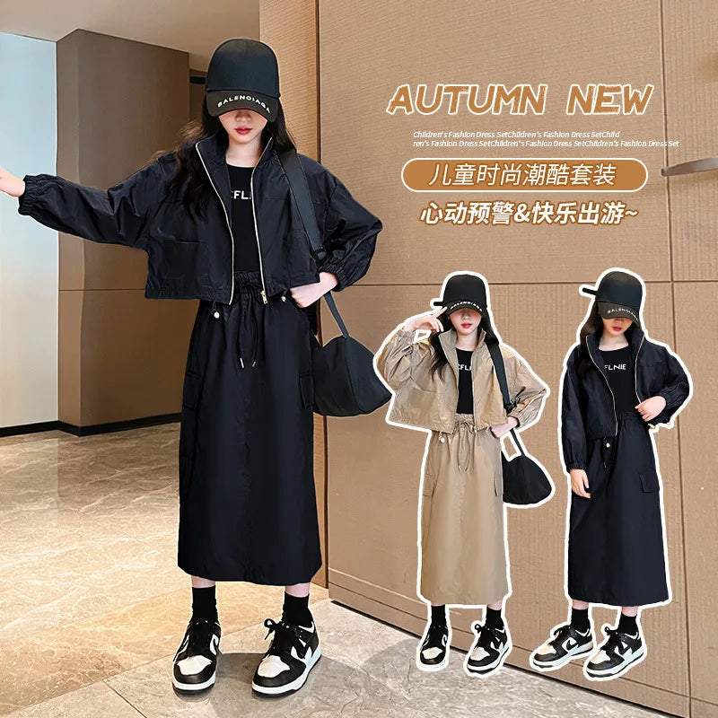 Spring Autumn Teen Girls Clothing Sets Child 2024 New Fashion Zipper Coats + Pants 2Pcs Outfits Kids Tracksuit 6 8 10 12 14 Year