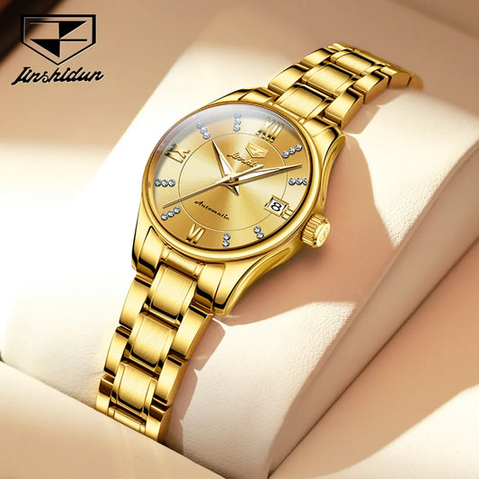 JSDUN 8933 Auto Date Mechanical Watch For Women Luxury Stainless Steel Diamond Woman Watches Deep Waterproof Business Hand Clock