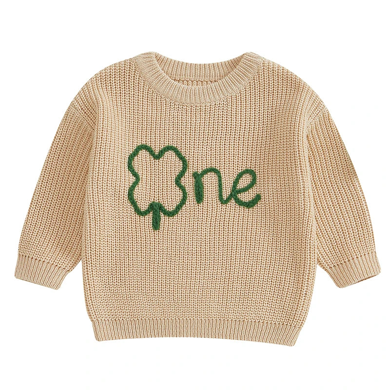 St Patrick s Day Toddler Knit Sweater Green Shamrock Embroidery Crew Neck Long Sleeve Pullover Irish Baby Clothes for Boy Girl