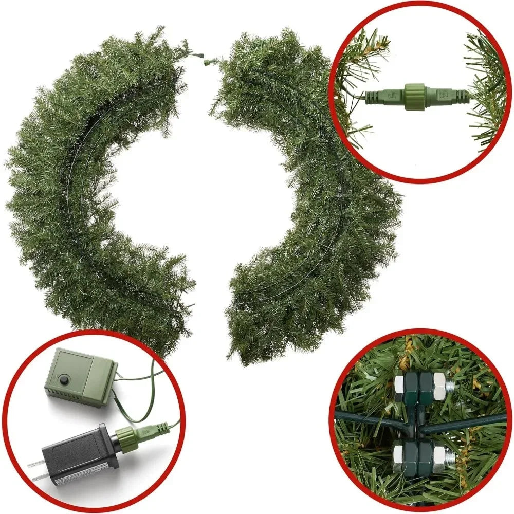 Artificial Christmas Wreath, Decorated with Green Fir Trees and White Lights for Indoor/outdoor Festive Occasions, 60 Inches