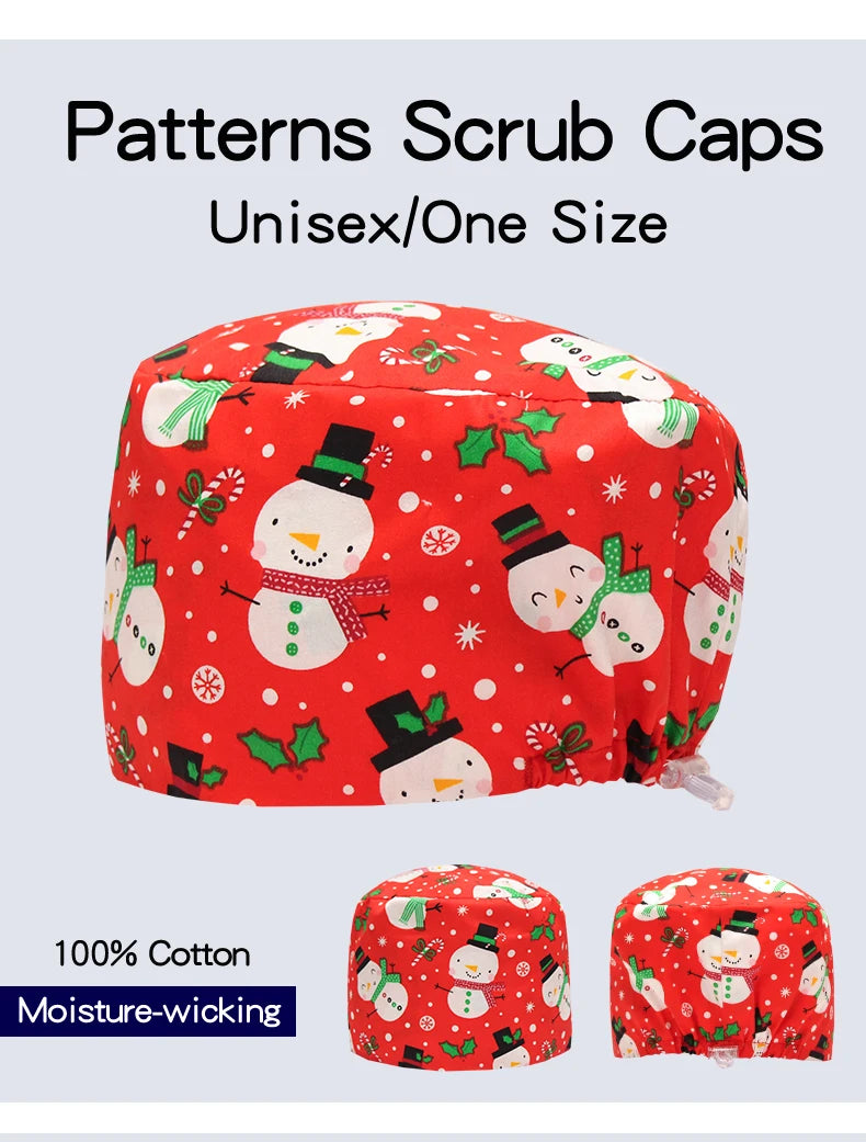 Santa Claus Print Surgical Caps Christmas Scrub Hats Dental Hospital Nurse Headwear Durable Medical Caps Soft Cotton K1093