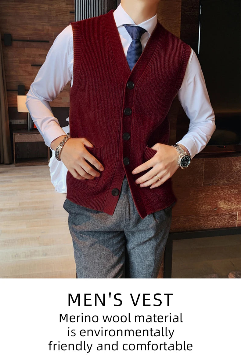 Men's Sweater Vest V-Neck Sleeveless Knitted Button Cardigan DXL Big and Tall Solid Thickened thermal coat knitted vest