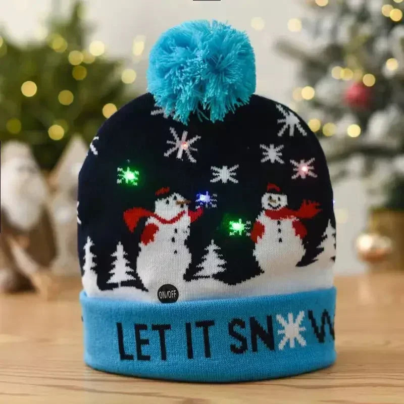 1pc LED Christmas Hat X-mas Flash Light Up Knitted Hat Warm Winter Cap Christmas Gift for Kids/Adults Xmas New Year Feative Hats