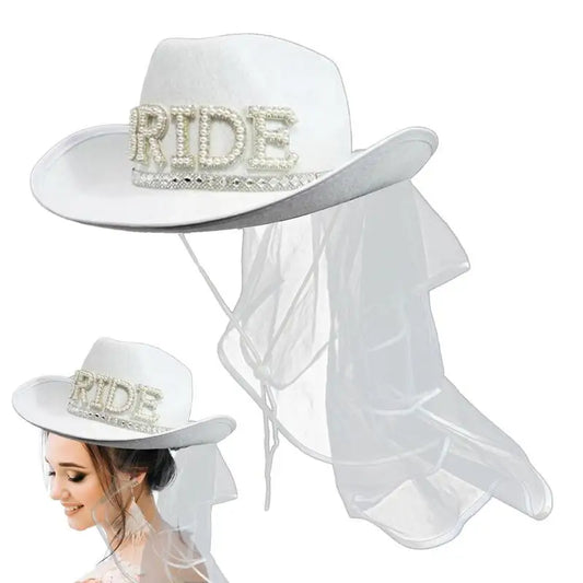 Bridal Cowboy Hat Rhinestone White Cowgirl Hat Wedding Bridal Shower Decoration 40*33*14cm Cowgirl Hat For Weddings & Showers