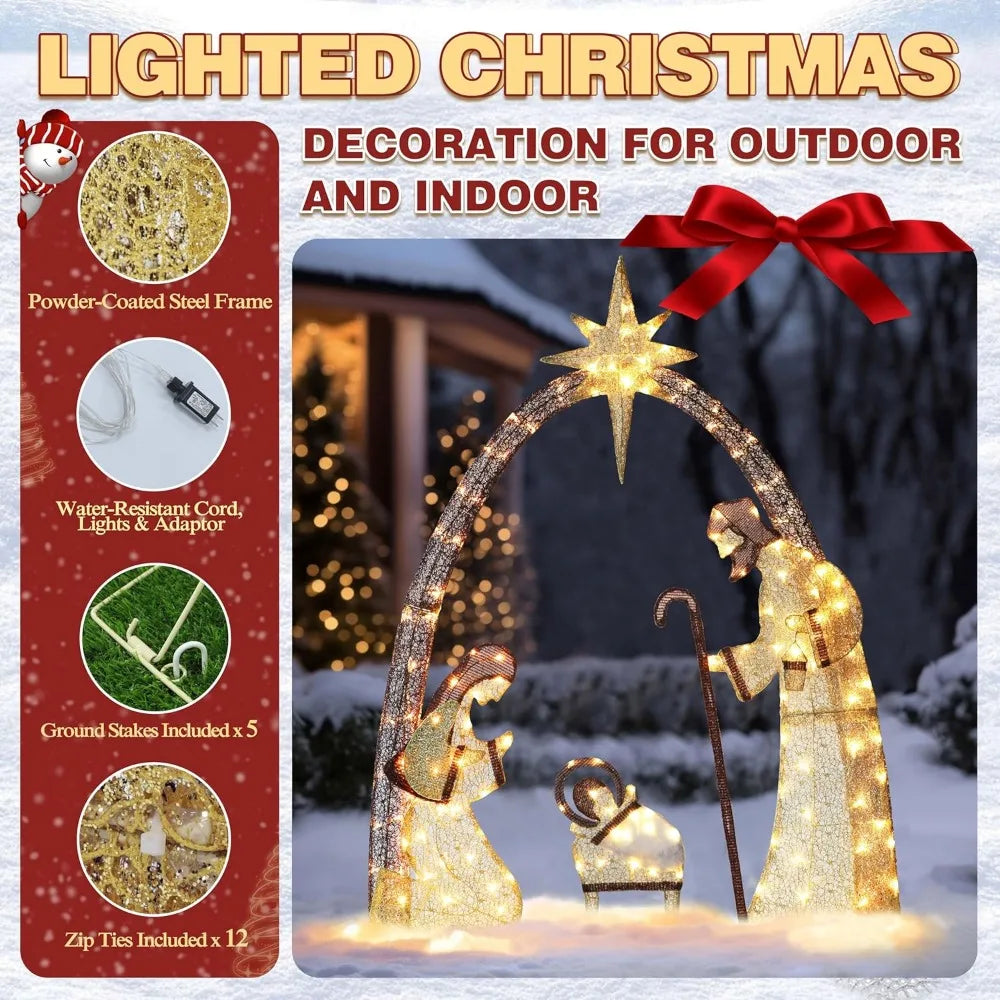 Event & Party Outdoor Christmas Decoration Lighting Outdoor Nativity Set, 5-foot Holy Family Nativity Scene Christmas Decoration