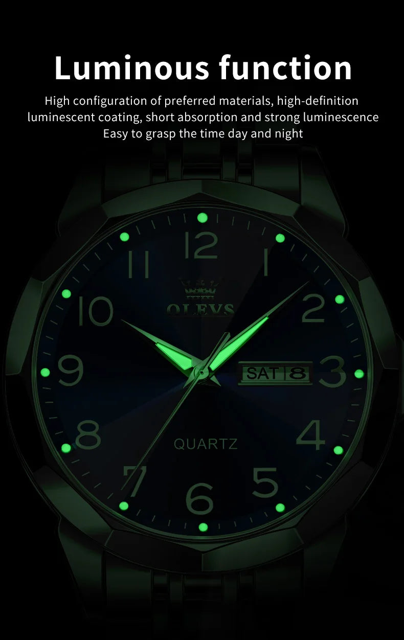 OLEVS Original Waterproof Men's Watches Digital Mirror Quartz Watch for Man Luminous Stainless Steel Wristwatch Male Date Week