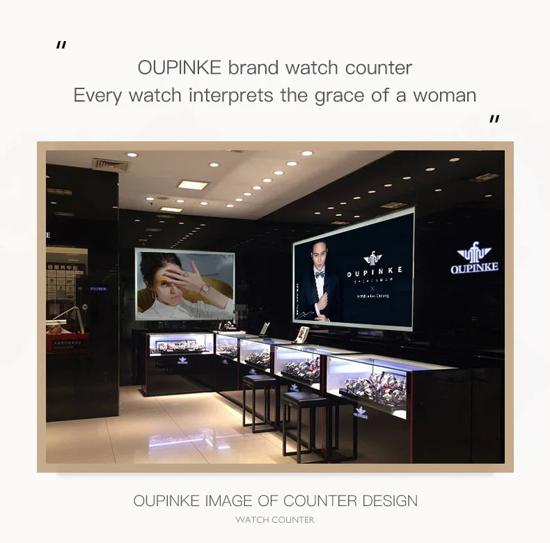 OUPINKE Fashion Luxury Brand Women's Watches Elegant Hollow out Moon Phase Automatic mechanical Watch Original Female Wristwatch