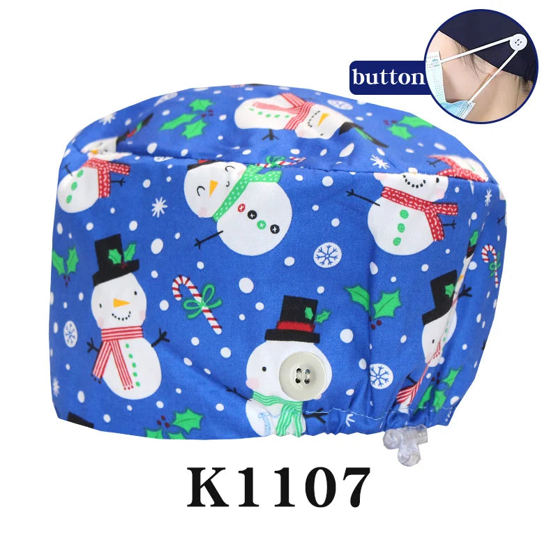 Santa Claus Print Surgical Caps Christmas Scrub Hats Dental Hospital Nurse Headwear Durable Medical Caps Soft Cotton K1093