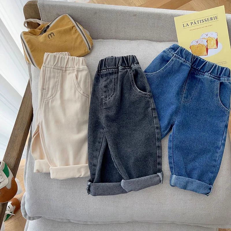 0-5 Years Autumn Kids Jeans Casual Solid Baby Boys Denim Pants Soft Girls Fashion Trousers Matching Corduroy Pants