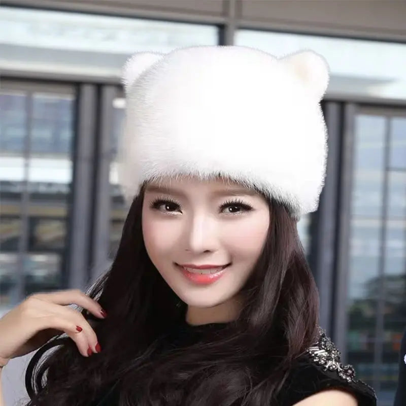 Luxury Lady Fake Cap Fashion Russian Fake Mink Hat Winter Warm Mink Fur Hats For Women Classic Luxury Caps Earflap Christmas Hat