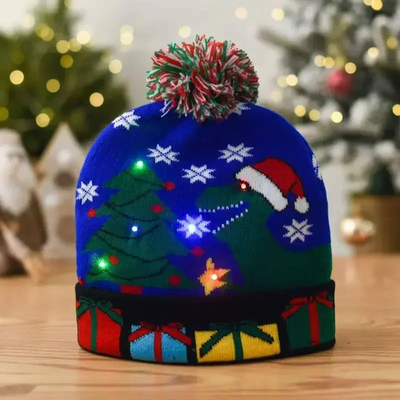 1pc LED Christmas Hat X-mas Flash Light Up Knitted Hat Warm Winter Cap Christmas Gift for Kids/Adults Xmas New Year Feative Hats