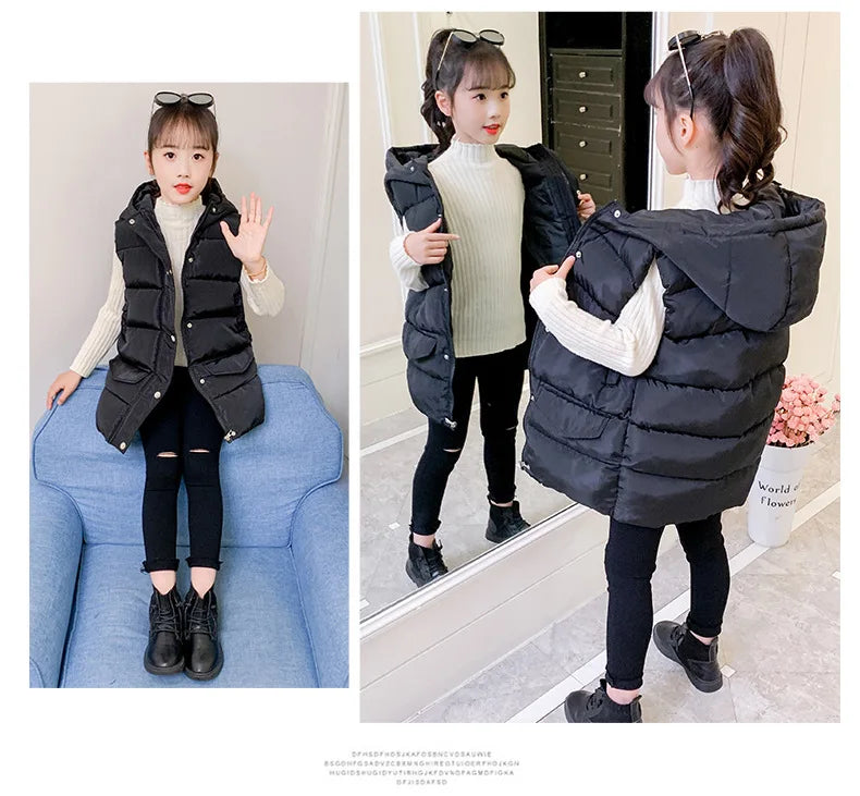 Child Waistcoat Children Outerwear Winter Coat Vest for Kids Clothes Fashion Warm Cotton Teen baby Girl Vest Jacket Parent-Child