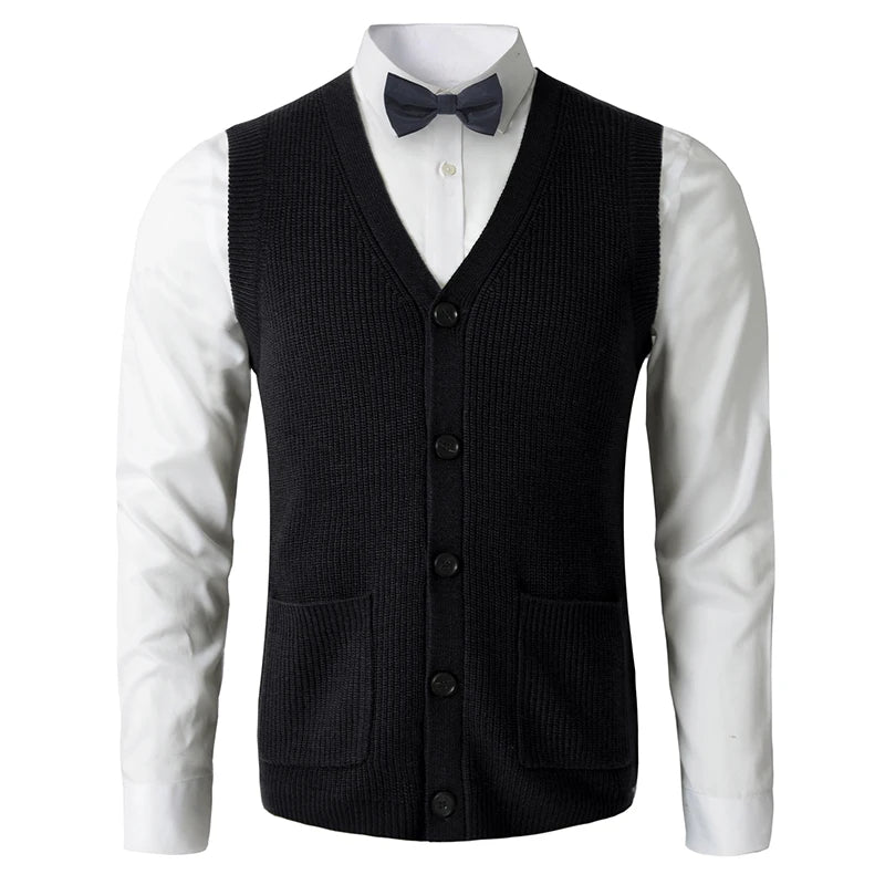 Men's Sweater Vest V-Neck Sleeveless Knitted Button Cardigan DXL Big and Tall Solid Thickened thermal coat knitted vest