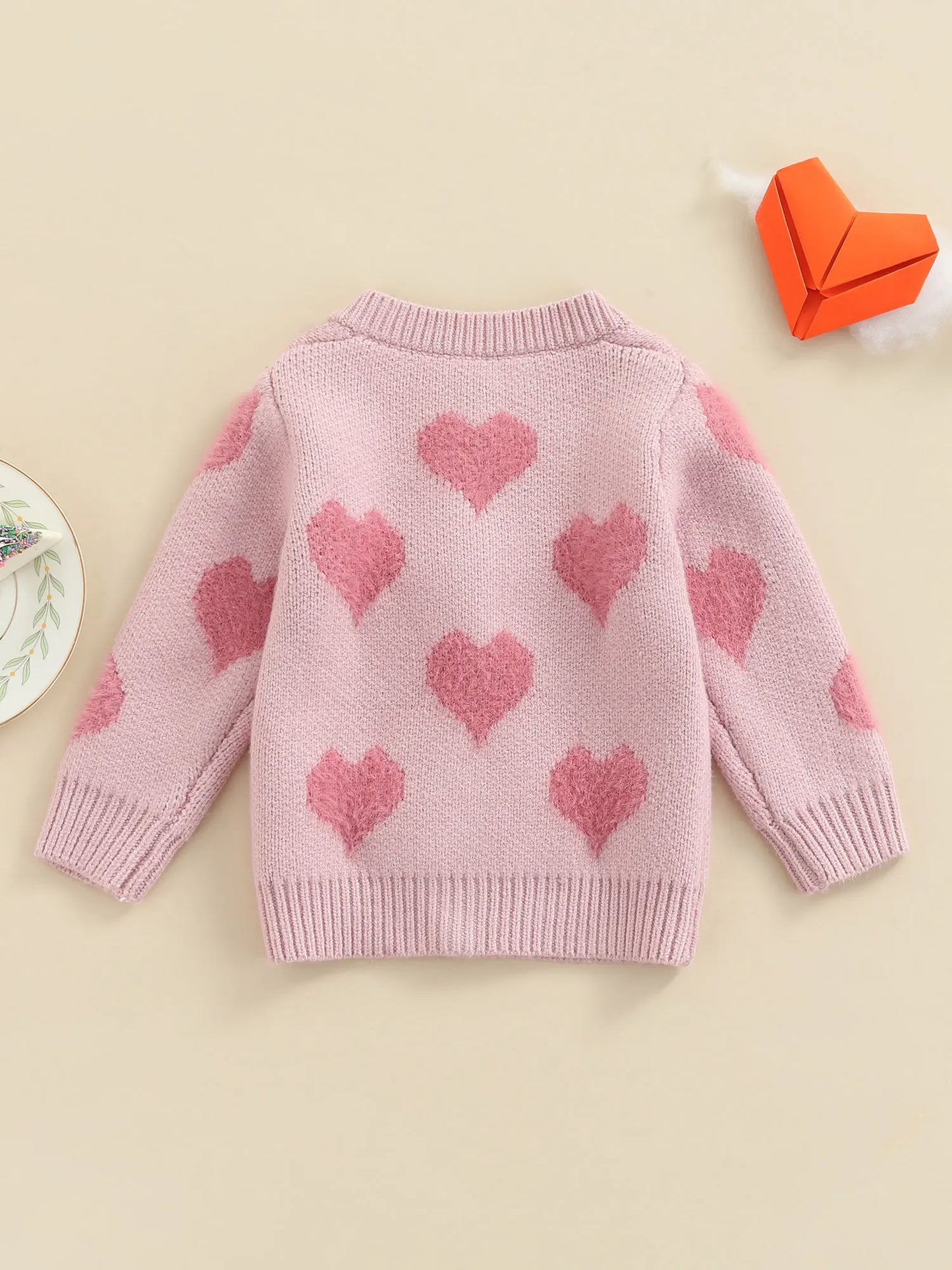 Adorable Newborn Knit Cardigan Sweater Coat Infant Toddler Girl Boy Heart Pattern Long Sleeve Button Closure Jacket Top