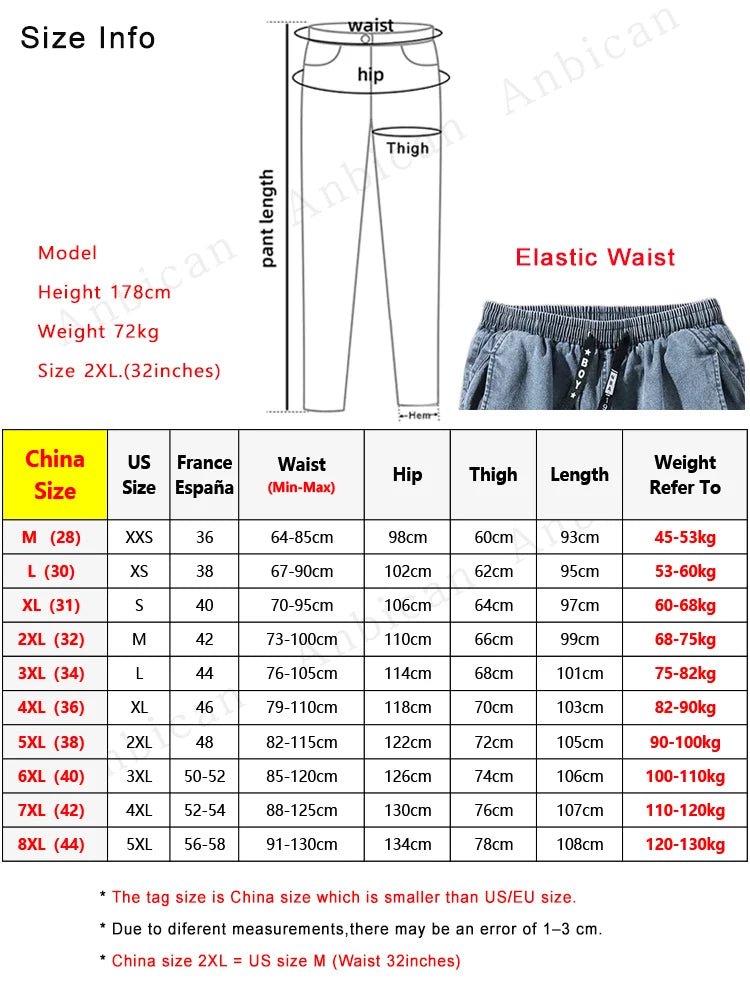 Big Size Men's Jogger Jeans 6XL 7XL 8XL Streetwear Black Blue Casual Denim Cargo Pants Stretch Cotton Taper Jeans Baggy Trousers