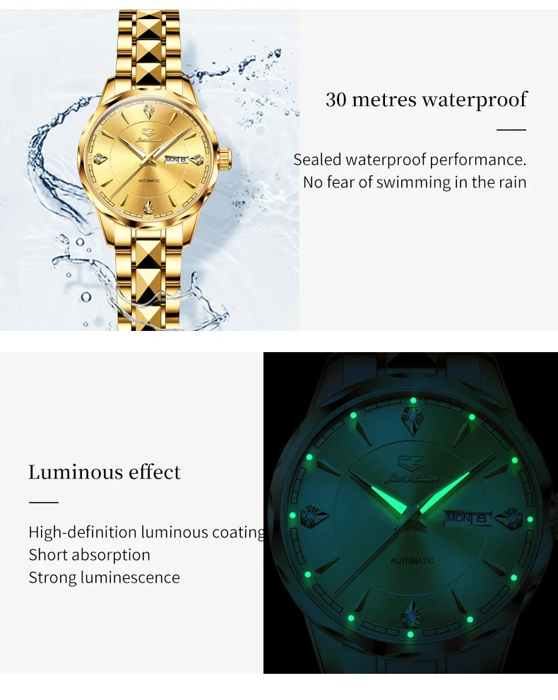 JSDUN 8975 Luxury Deep Waterproof Mechanical Watch For Women Dual Calendar Luminous Dress Wristwatch Business Woman Watches