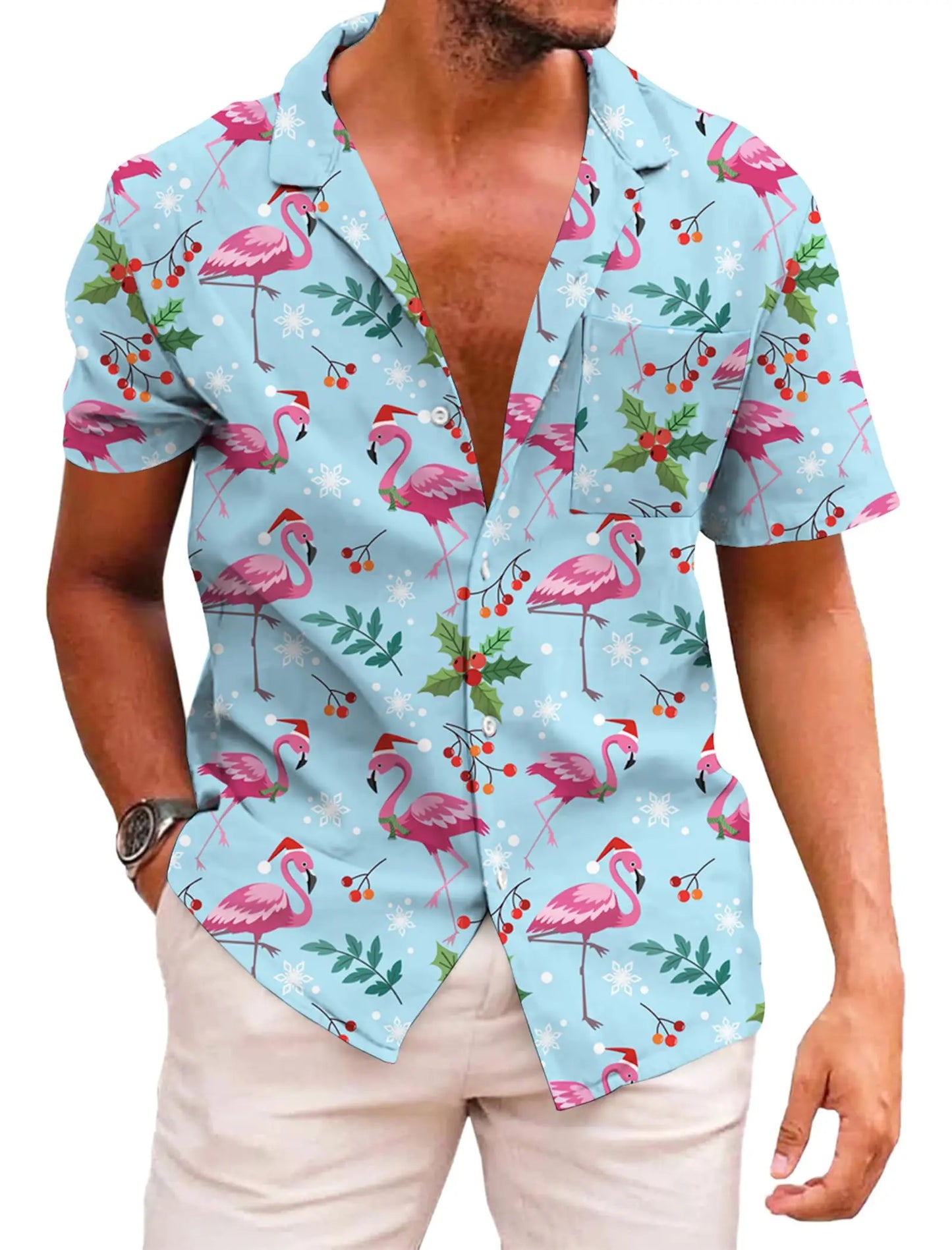 KYKU Hawaiian Shirts for Men Santa Claus Party Casual Button Down Short Sleeve Shirt with Pocket