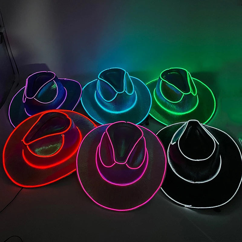 Glow in the Dark Led Bride Cowgirl Hat Luminous Light Bar Cap Disco Bachelorette Party Supplies Flashing Neon Western Cowboy Hat