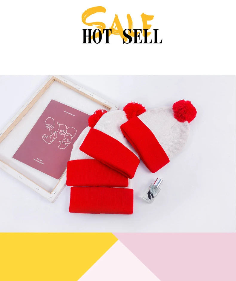 Men Women Christmas Decoration Colour Blocking Wool Cap Beanie Hat Halloween Striped Red Wool Ball Cap Knitted Cap Hot