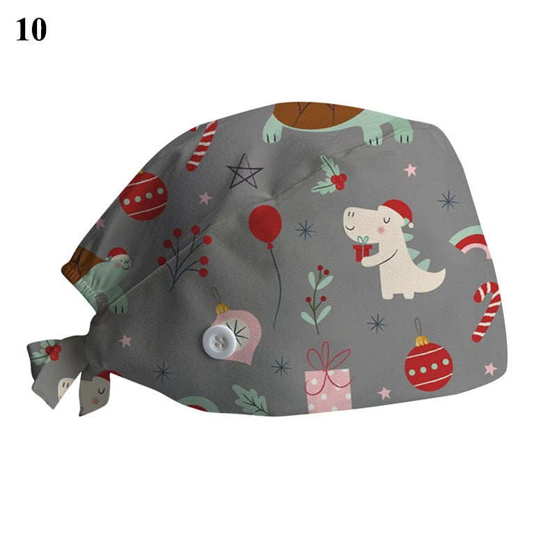 New Christmas Scrubs Caps Santa Claus Print Cap Pet Grooming Agency Work Scrubs Hat Beauty Work Hats Lab Nursing Cap