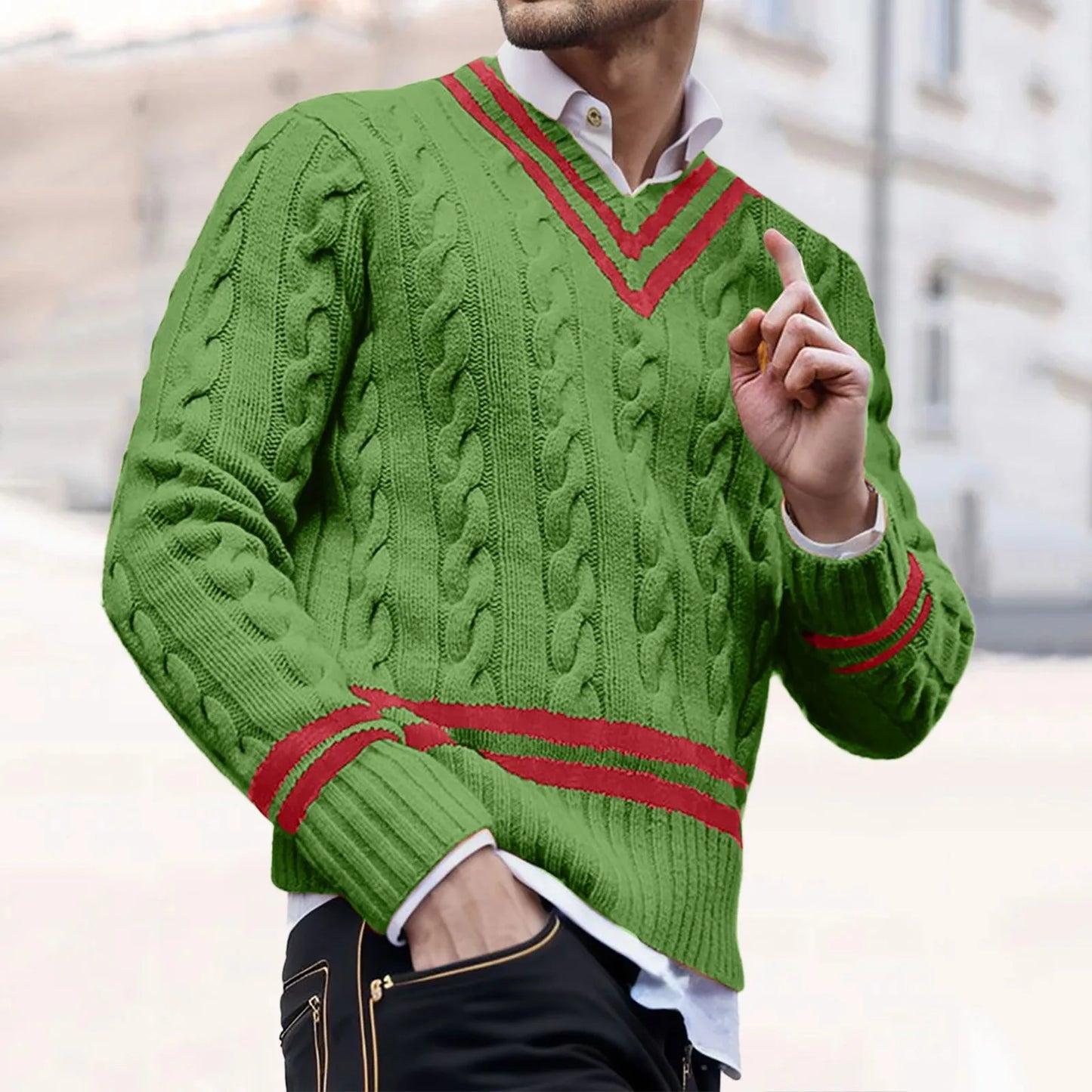 Mens Striped Color Matching Knitted Sweaters Fashionable Loose In Autumn And Winter sweater Jacquard Classic V-Neck Sweater