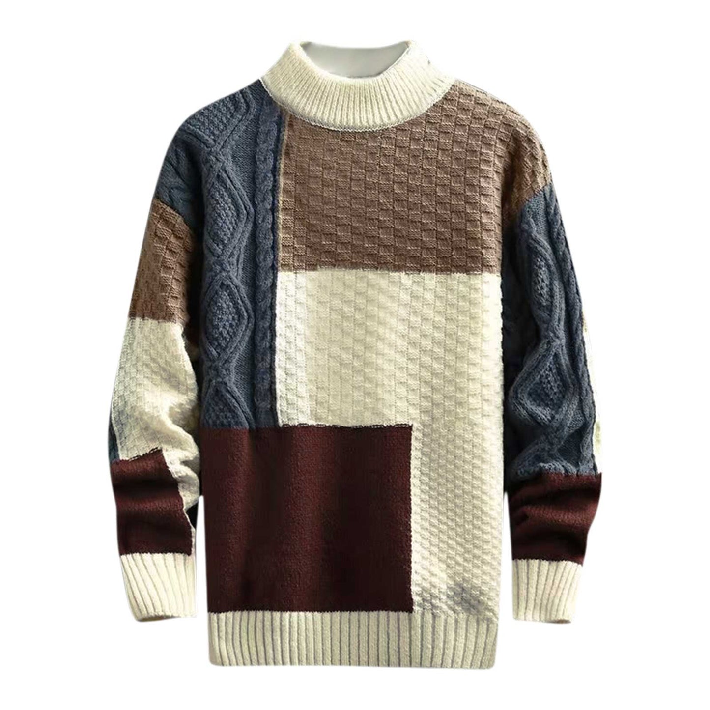 Trendy Sweater Loose Thermal Thick Streetwear Men Winter Sweater Fashion Stitching Color Matching Pullover Knitted Sweaters