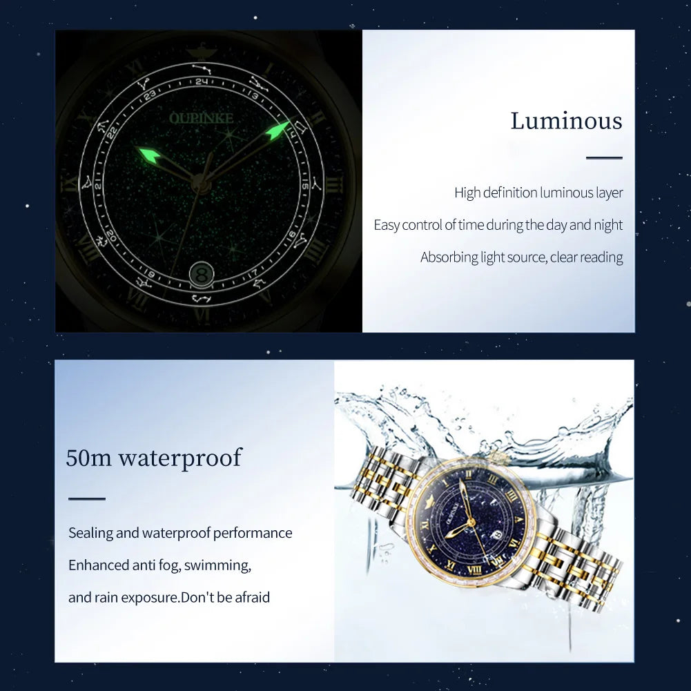 OUPINKE 3203 Starry Sky Women's Watches Swiss Certification Automatic Mechanical Watch Sapphire Mirror TOP Brand Ladies Watches