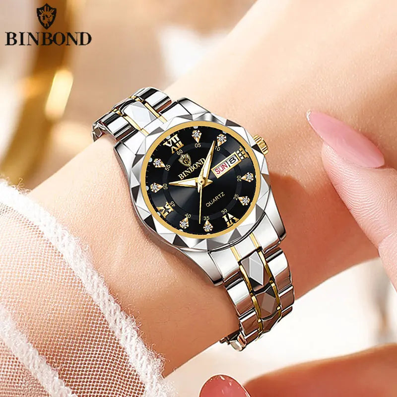 BINBOND B2521 Top Brand Luxury Fashion Business Womens Quartz Watches 30M Waterproof Week Date Clock Sport Womens Wristwatch