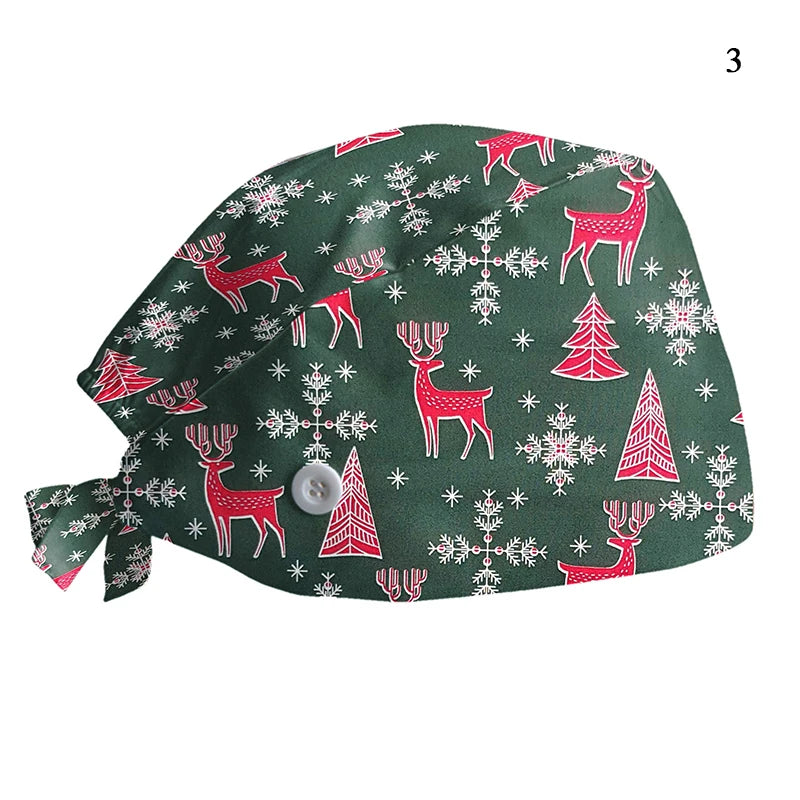 New Christmas Scrubs Caps Santa Claus Print Cap Pet Grooming Agency Work Scrubs Hat Beauty Work Hats Lab Nursing Cap