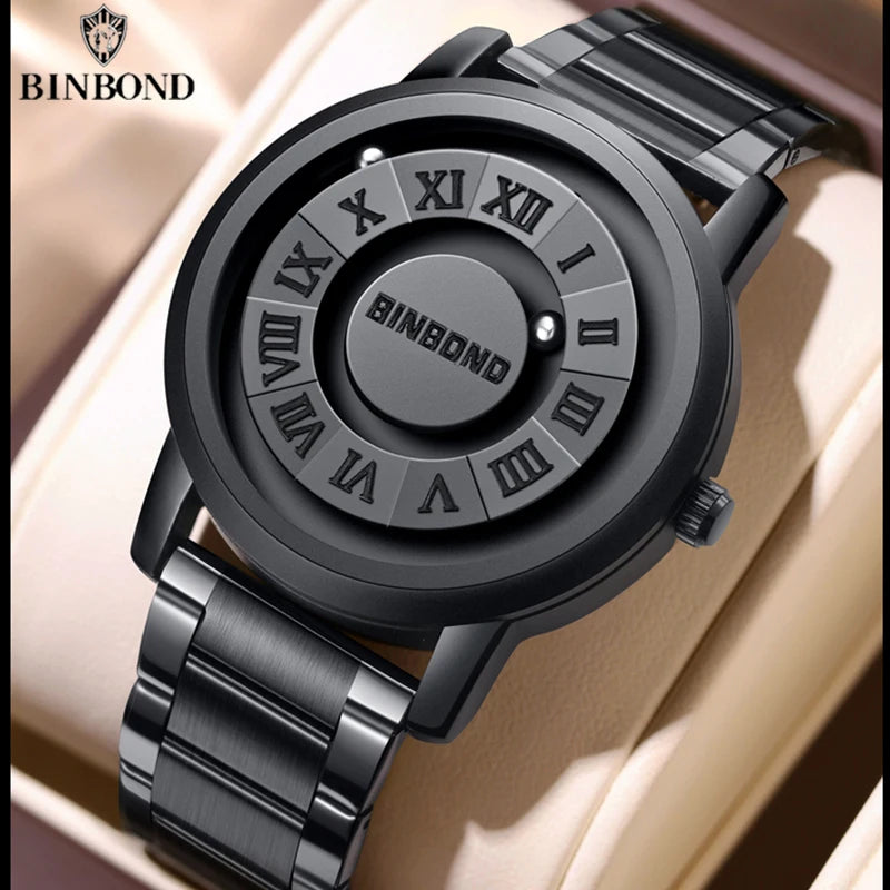 BINBOND Top Luxury Men Quartz Watches Magnetic Levitation Hollow Out Stainless Steel Waterproof Men Watches Relogio Masculino