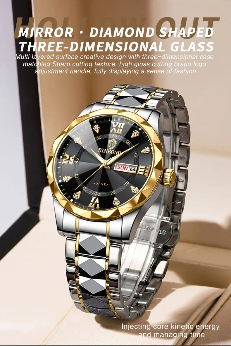 BINBOND B2521 Fashion Luxury Business Men Watches 30M Waterproof Week Date Clock Sport Quartz Mens Wristwatch Relogio Masculino