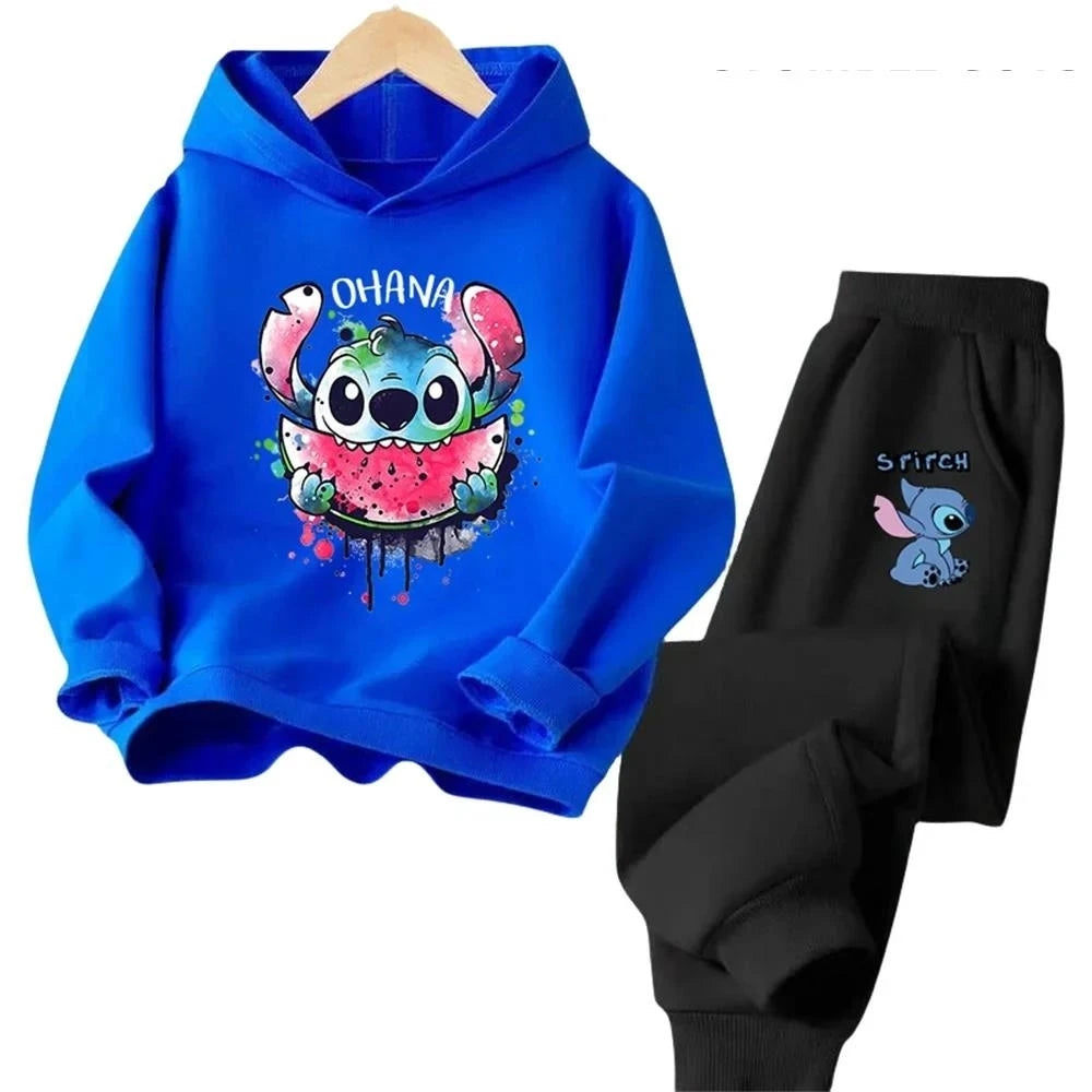 Children's Kawaii Stitch Children's Trucksuit Clothing 3-14 Years Old Boys and Girls Clothing Street Casual Sports Sweatshirt