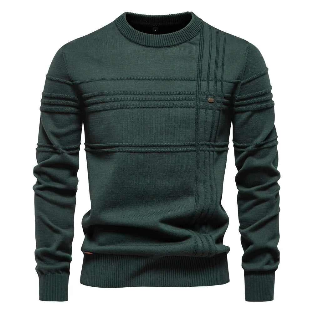 AIOPESON Mens Crewneck Pullover Sweater Knitted Cotton Stripped Quality Autumn Winter Warm Sweaters for Men