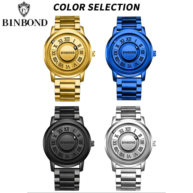 BINBOND Top Luxury Men Quartz Watches Magnetic Levitation Hollow Out Stainless Steel Waterproof Men Watches Relogio Masculino