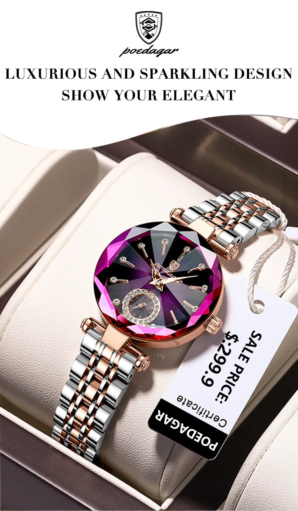 POEDAGAR Luxury Woman Wristwatch Elegant Waterproof Stainless Steel Watch for Ladies Dress Diamond Quartz Women's Watches Reloj