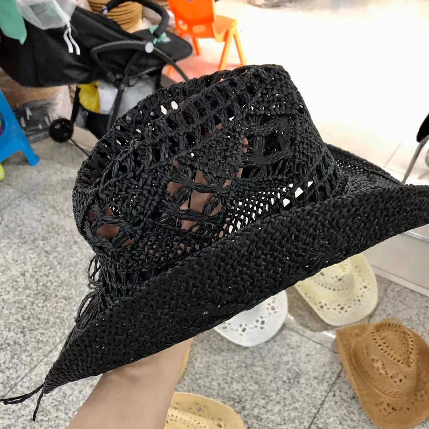 5pcs Fashion Hollowed Handmade Cowboy Straw Hat Women Men Summer Outdoor Travel Beach Hats Unisex Solid Western Sunshade Cap