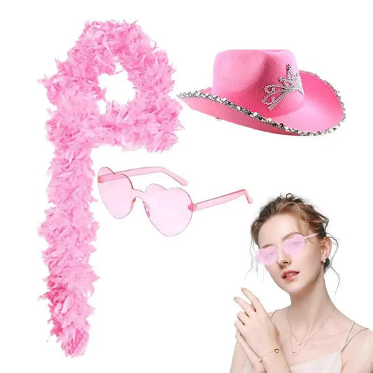 Pink Cowgirl Hat Novelty Preppy Pink Cowgirl Hat And Heart Shaped Sunglasses Skin-friendly Party Decoration Clothes For Disco