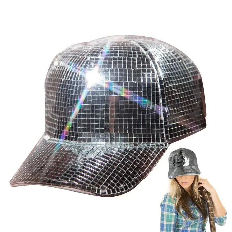 Mirror Ball Cowboy Hat Silver Sparkly Mirror Baseball Hats Disco Ball Caps Cosplay Props Halloween Supplies For Party Gathering