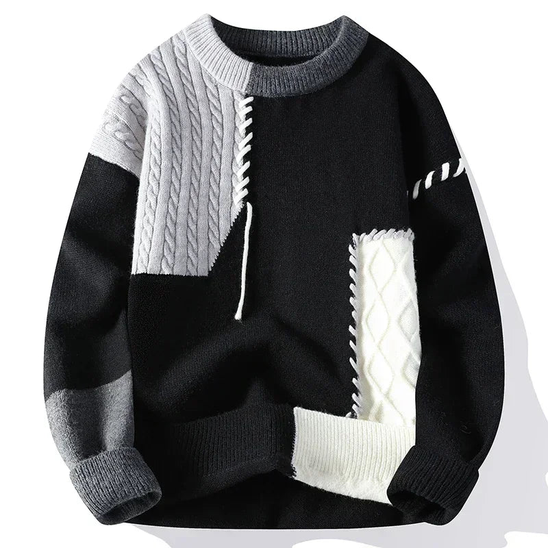 2024 Autumn Winter Warm Sweaters Patchwork Pullovers Korean Style Round Neck Knitted Sweater Men Women Fashion Knitwear