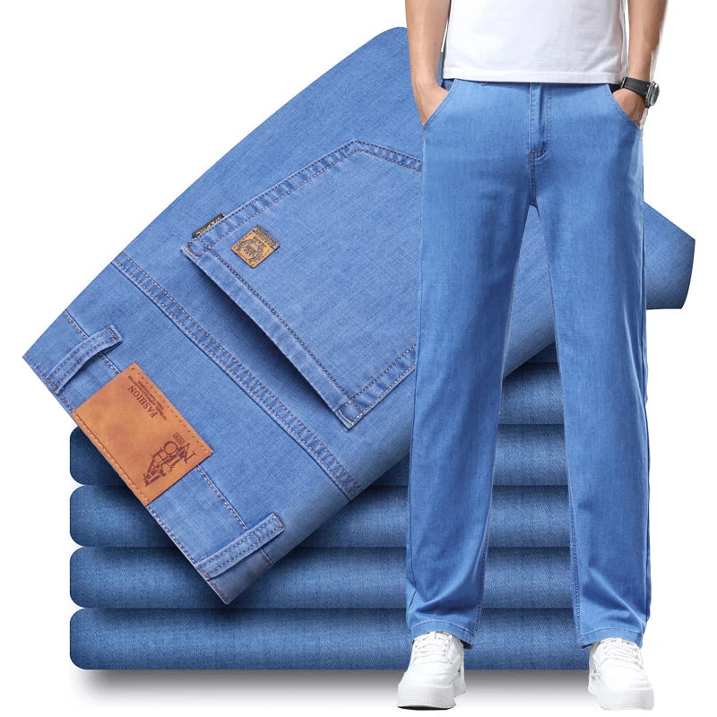 Summer Thin Men's Denim Jeans Business Pants Straight Leg High Quality Brand New Arrivals Fashion Daily Cool Men's Pants