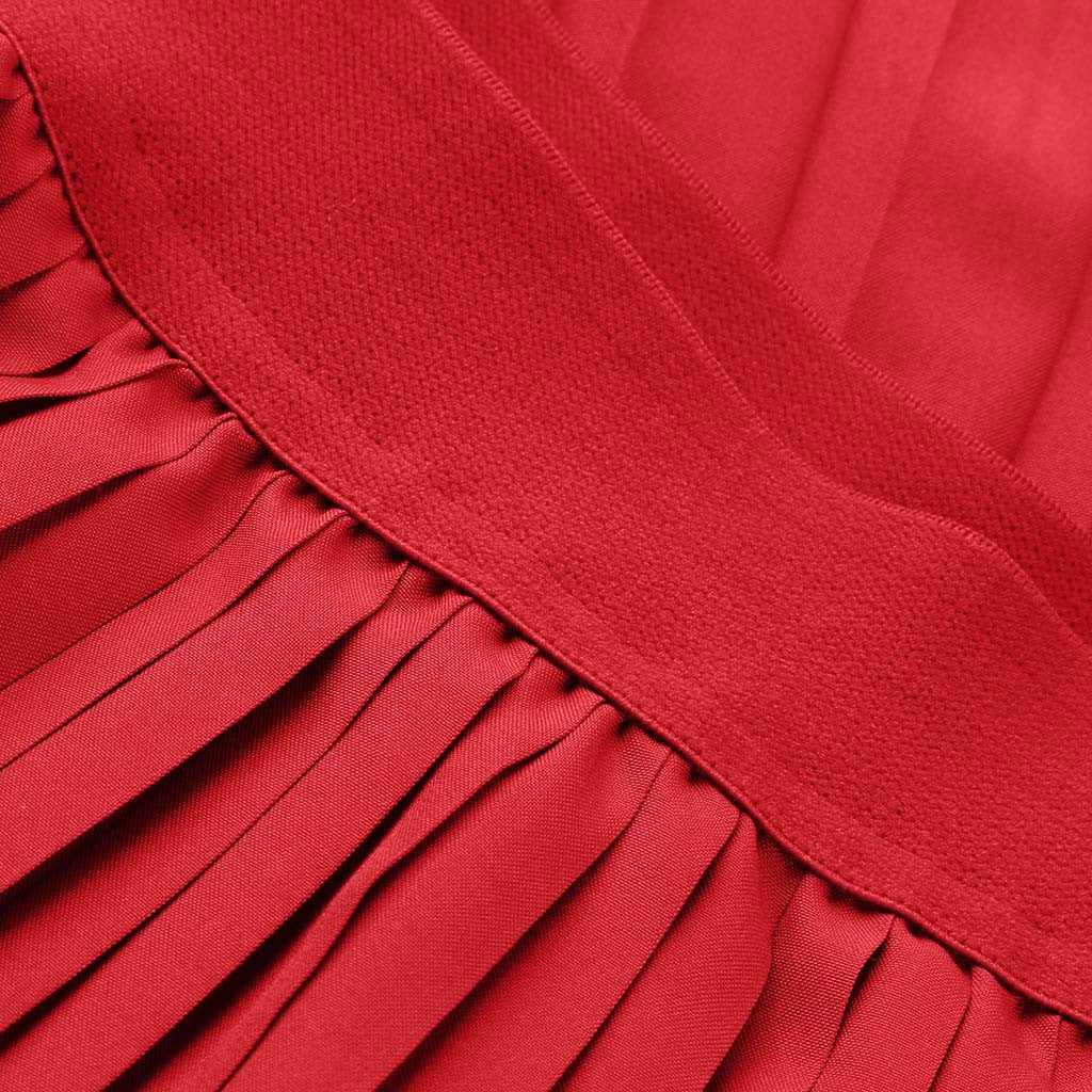 2022 Fashion Womens A-line Pleated Red Skirts Summer Jupe Longue Elastic Vintage Elegant Chic Loose Long Skirt Dropshipping